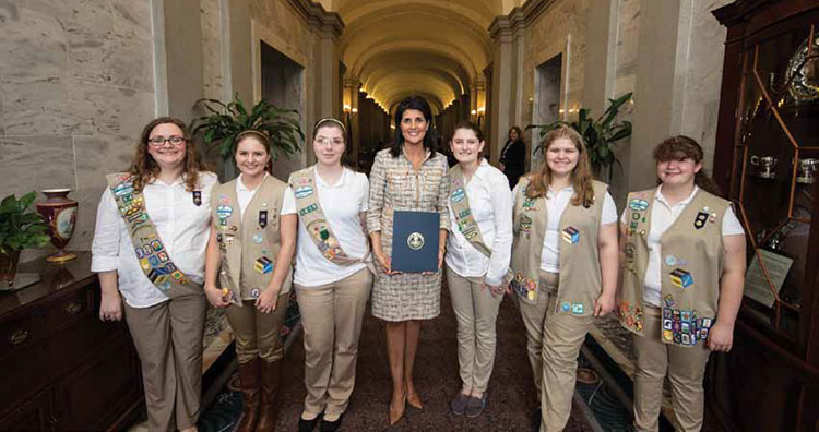 Gov. Nikki Haley poses with Girl Scouts