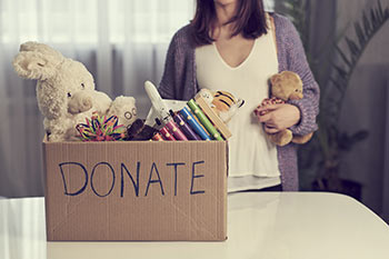 Donations collected in a box.