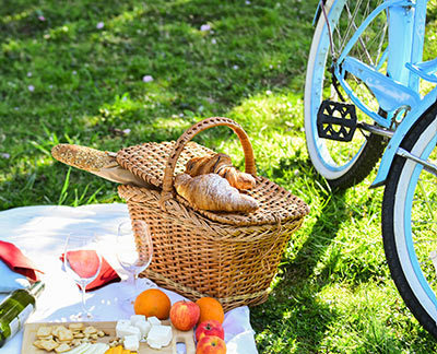 A picnic basket with food